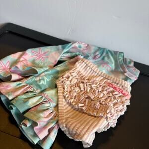 RuffleButts Toddler Girls 3T Long Sleeve Floral Rash Guard Swimsuit Set UPF 50+